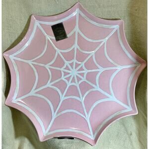 NEW SPOOKY NIGHT pink iridescent SPIDER WEB melamine serving tray SUMMERWEEN